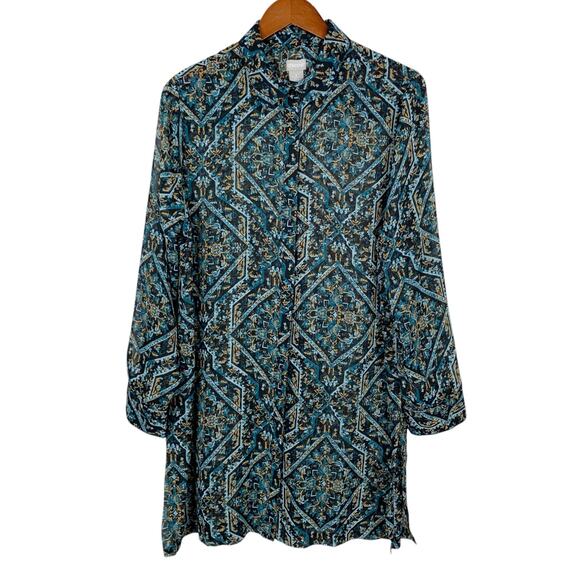 Chico's Tops - Chicos Tunic Shirt Longer Length Top Semi Sheer Black Blue Women's 2 L 12
